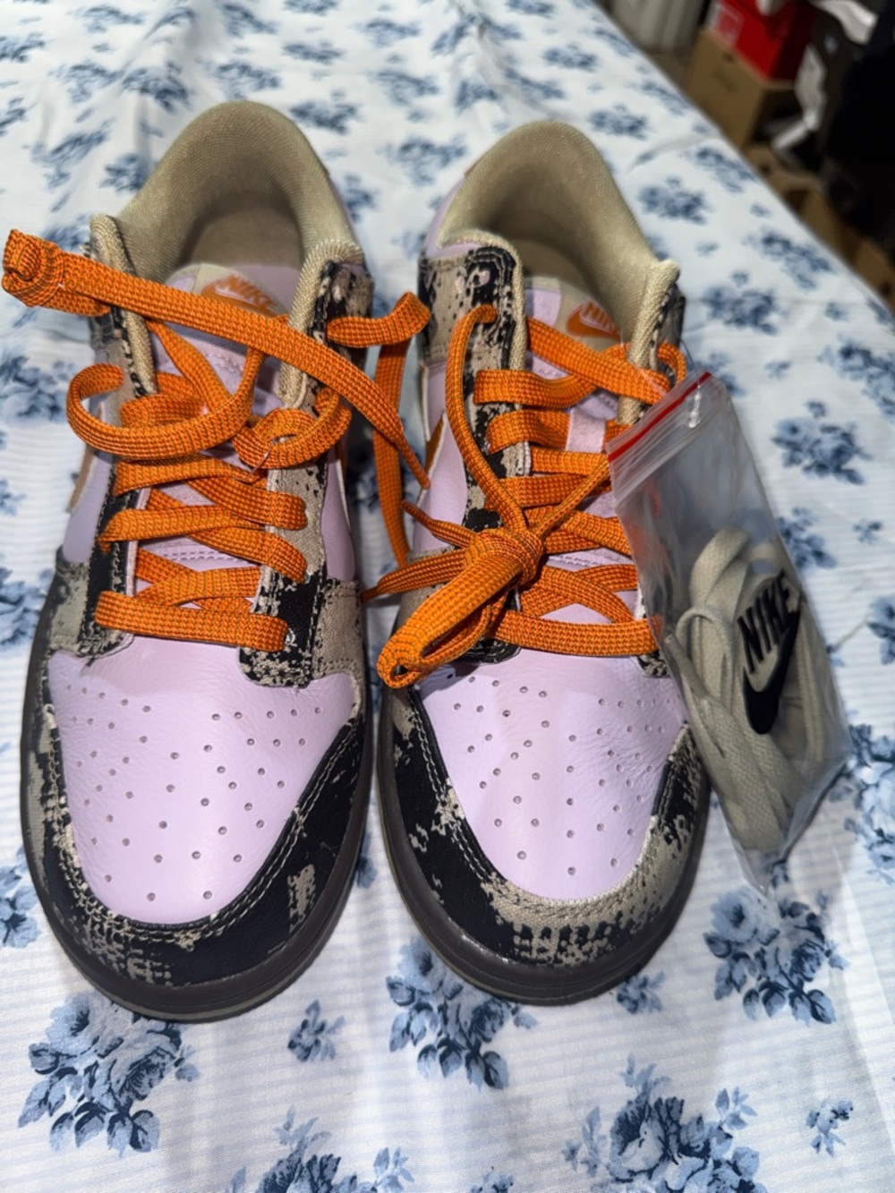 Nike Dunk Low Pink Panels with Bright Orange Laces